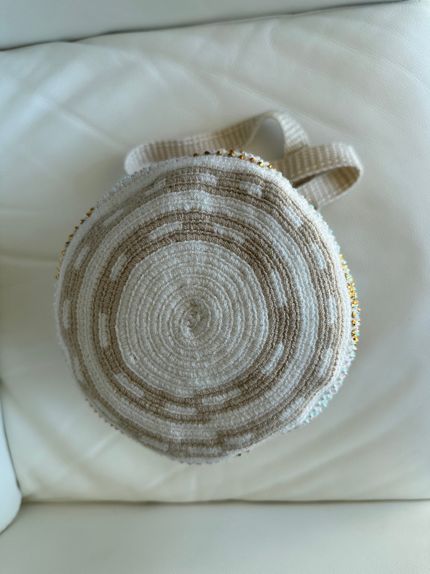 WAYUU mochila crossbody bag, rhinestone studded - Colombian WAYUU hand crocheted cotton