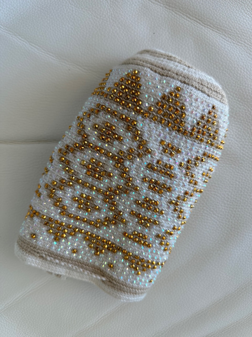 WAYUU mochila crossbody bag, rhinestone studded - Colombian WAYUU hand crocheted cotton