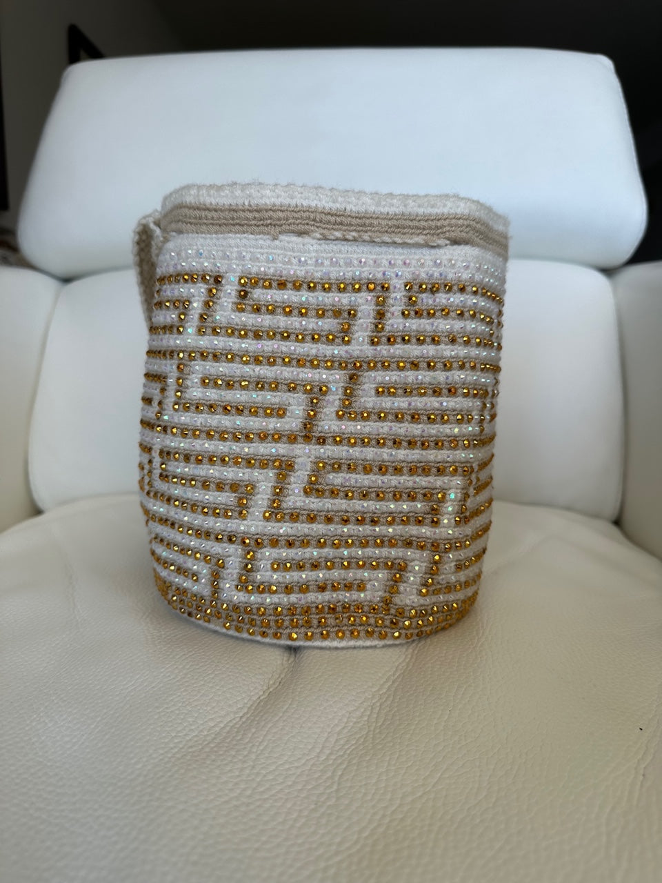 WAYUU mochila crossbody bag, rhinestone studded - Colombian WAYUU hand crocheted cotton