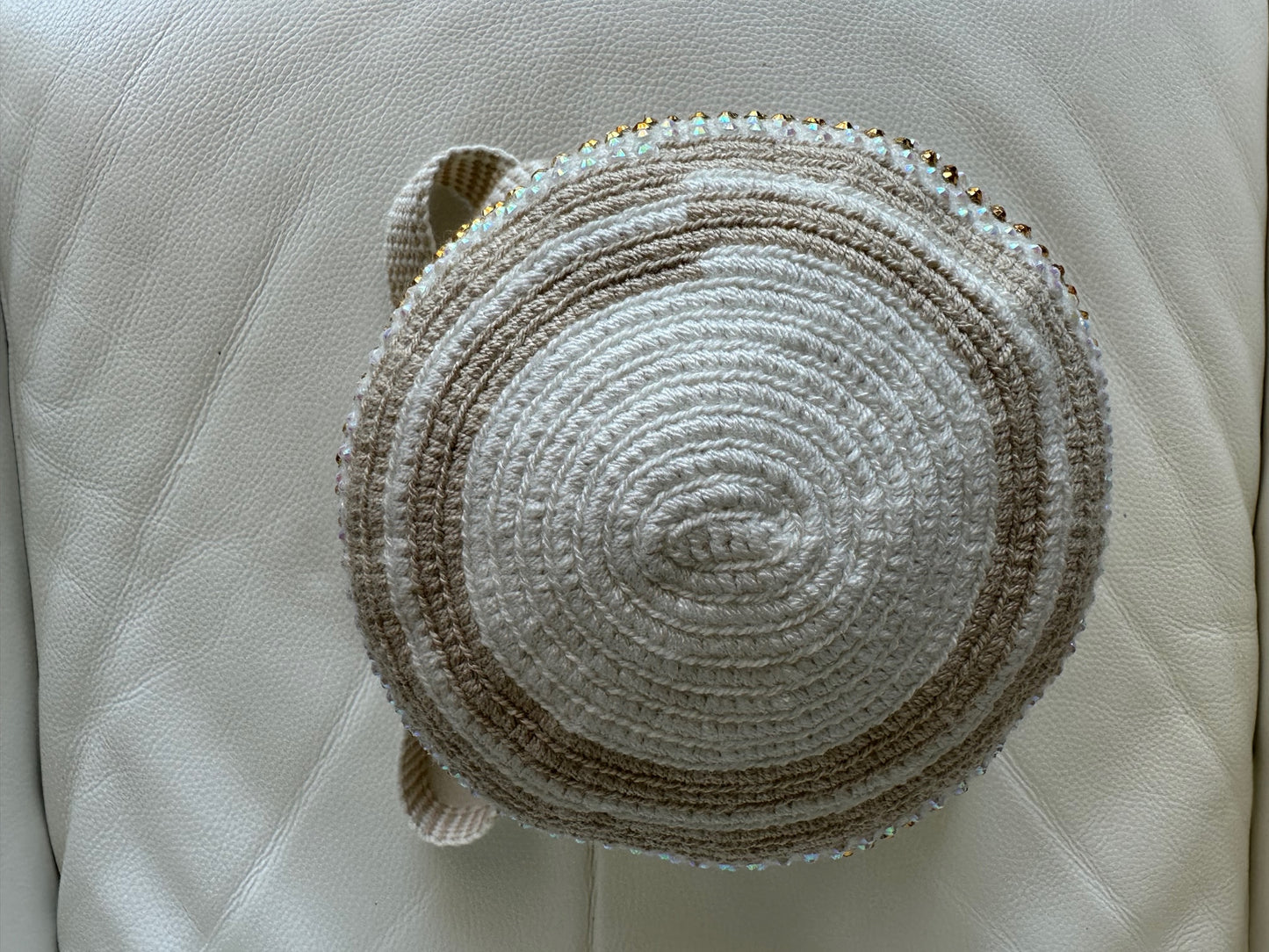 WAYUU mochila crossbody bag, rhinestone studded - Colombian WAYUU hand crocheted cotton