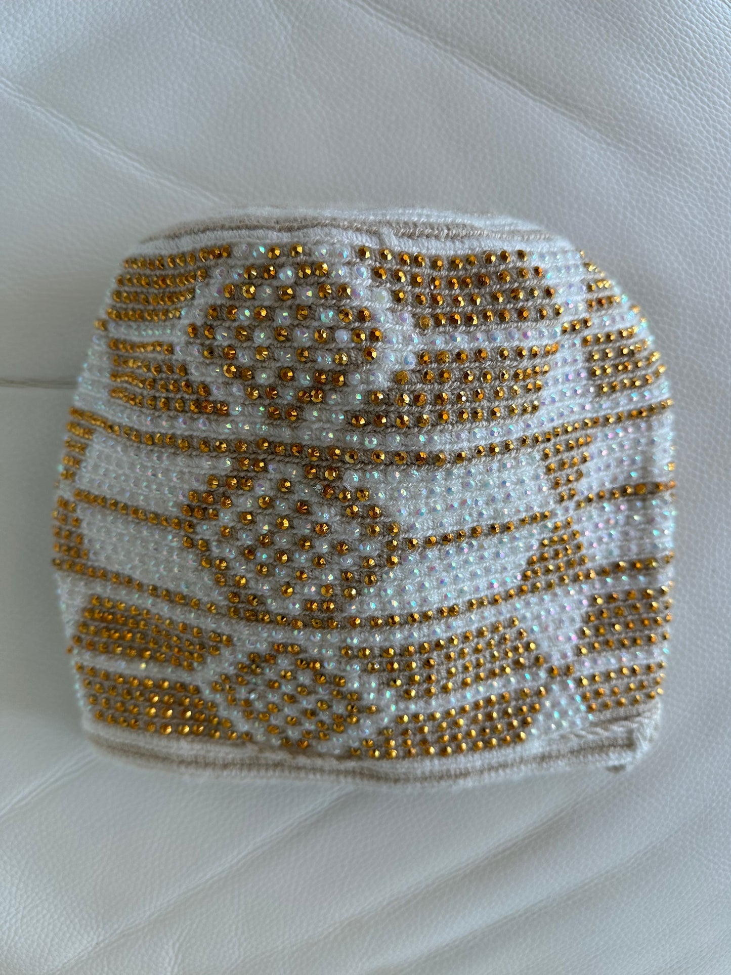 WAYUU mochila crossbody bag, rhinestone studded - Colombian WAYUU hand crocheted cotton