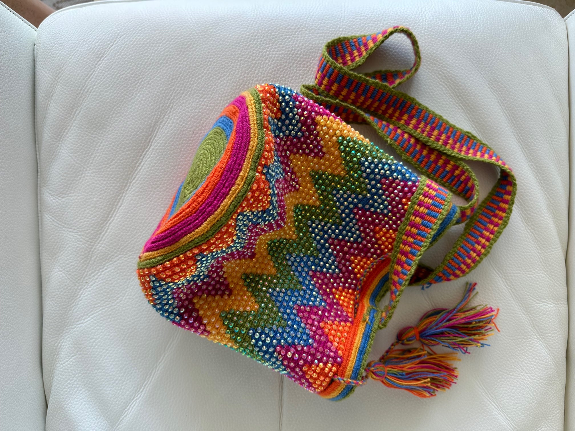 Mochila Wayuu Handmade, Crocheted Bag, sale Thick Warm Colors Strap, Star Of David